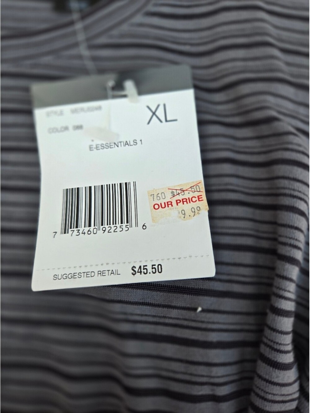 NWT Claiborne Men’s XL Grey Stripe Long Sleeve Tee Y2K Grunge Minimalist Layer - Picture 6 of 7